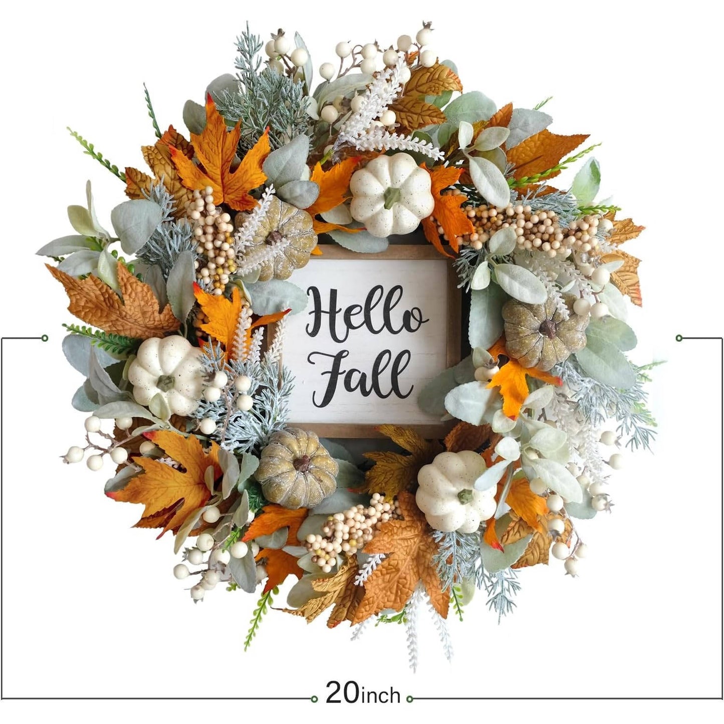 20 Inch Harvest Fall Wreath, Pumpkin and Berry Autumn Wreath for Front Door, Thanksgiving and Seasonal Home Decor