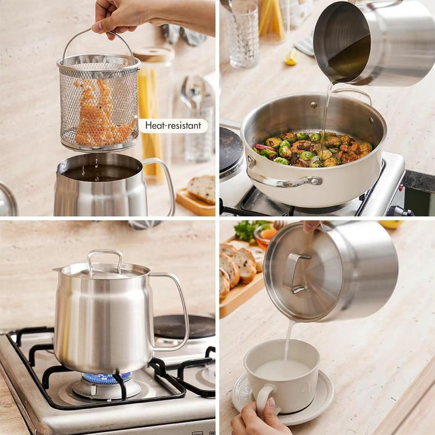 304 Stainless Steel Deep Fryer Pot with Basket, 2 in 1 Oil Strainer and Large Capacity for Frying Bacon and Food