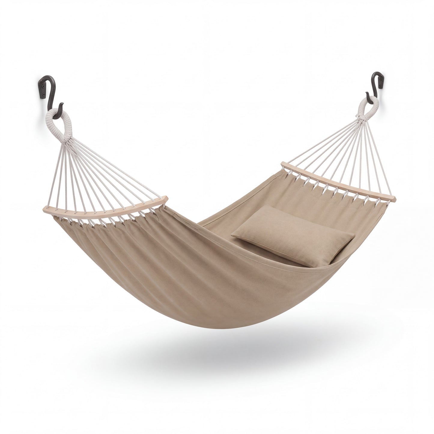 Cotton Canvas Hammock for Two with Braided Suspension Ropes and Carry Bag