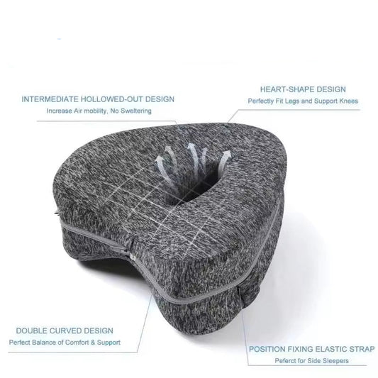 Memory Foam Knee Pillow with Elastic Strap and Hollow Center Design