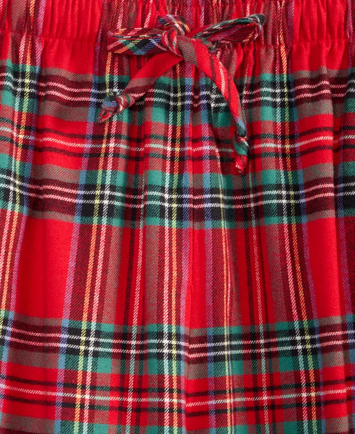 Flannel Pajama Set with Plaid Print and Button Front Top, Machine Washable