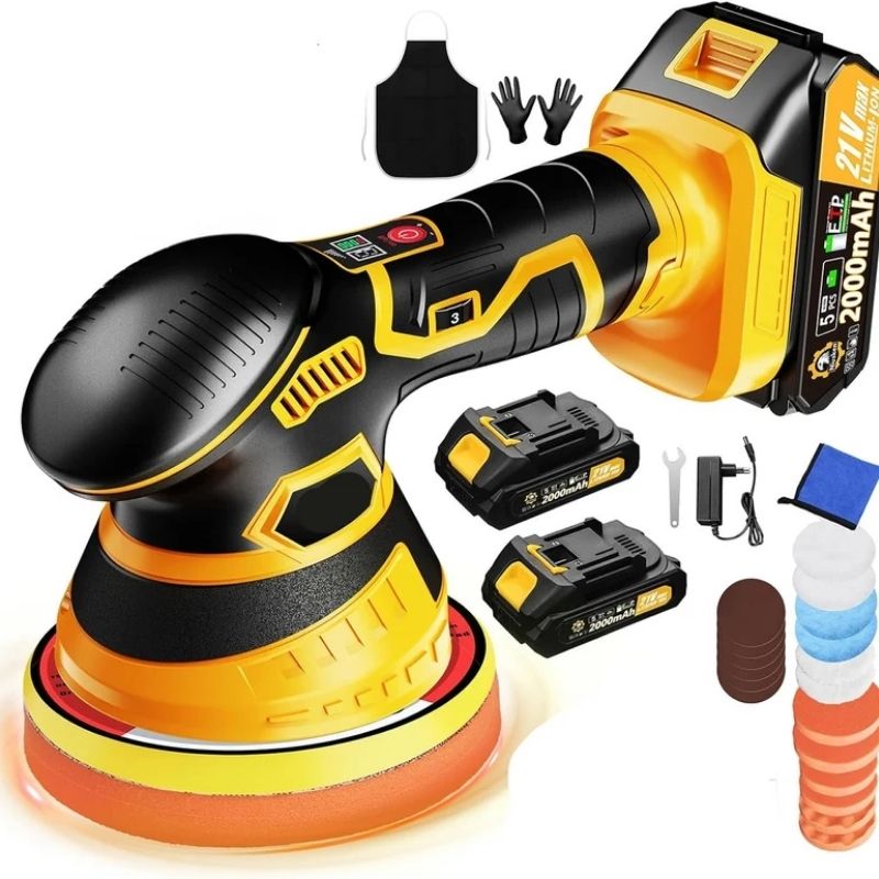 Battery Powered Orbital Buffer for Auto Paint Correction with Multiple Foam Pads