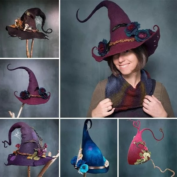 Witch Hat with Adjustable Fit and Silk Chiffon Accents