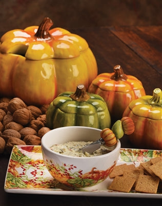 Ceramic Serving Platter with Autumn Squash Design, 12.25 Inch Oval