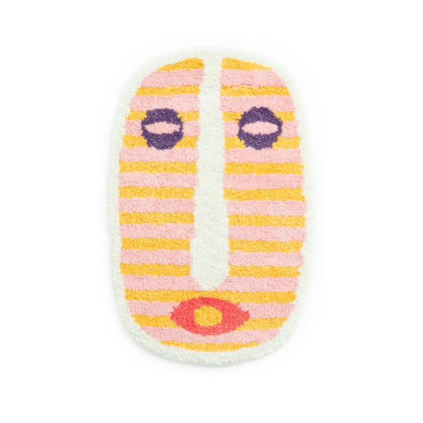 Abstract Face Bath Mat with Soft Absorbent Fabric and Neutral Tones