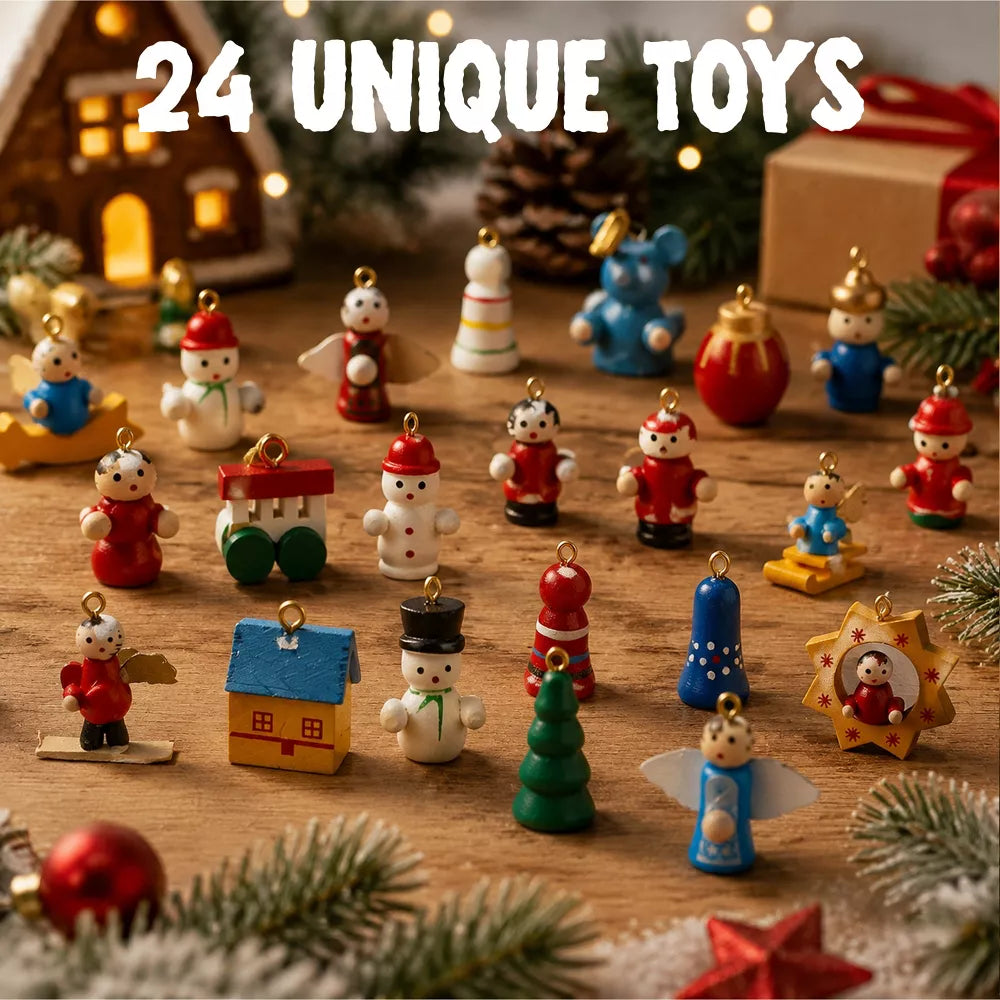 24-Piece Ornament Advent Calendar with Holiday Character Designs and Glitter Finishes