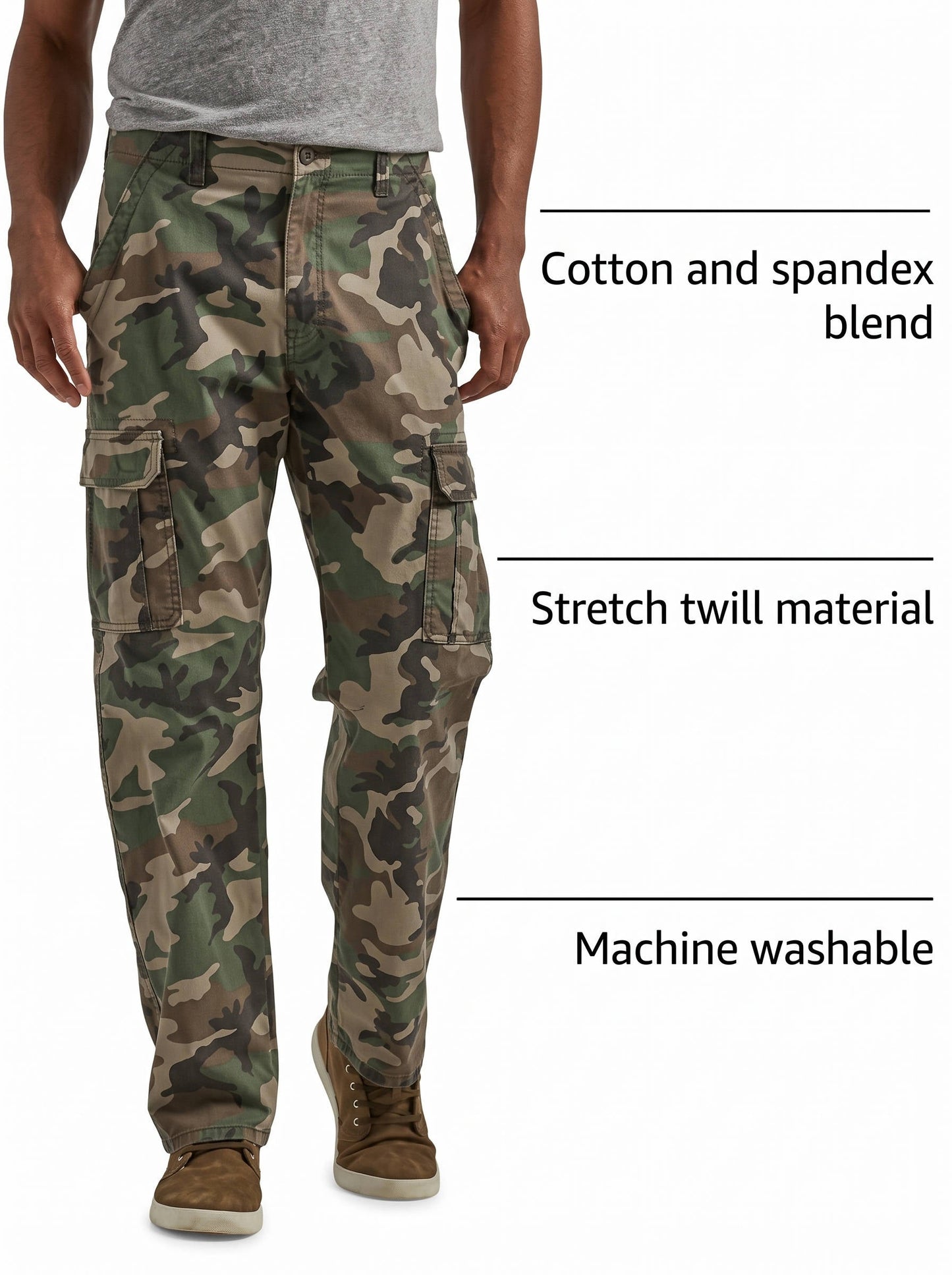 Cargo Hunting Pants with Stretch Twill Fabric and Six Pockets for Men