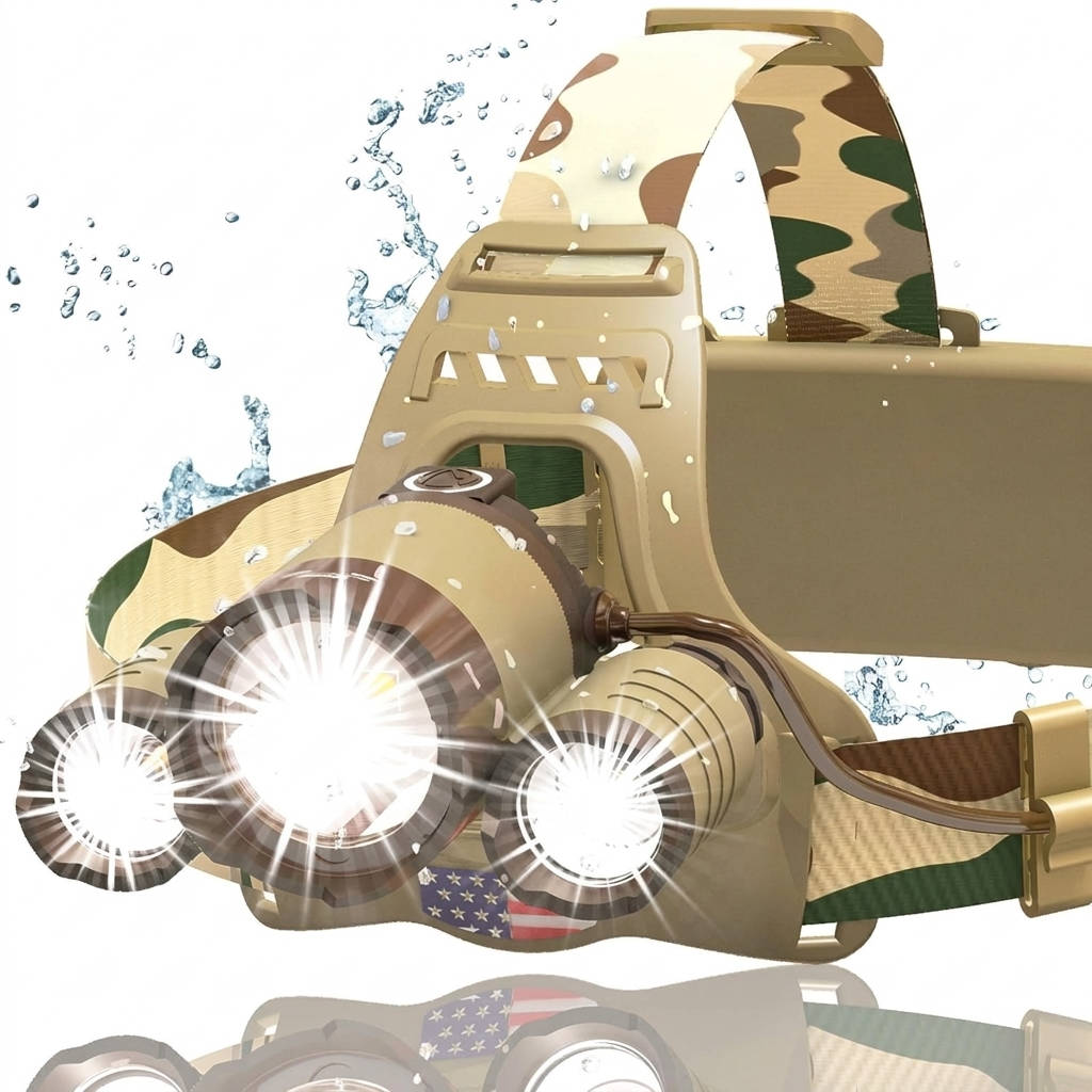 USB Rechargeable LED Headlamp, 1080 Lumen, Red Light, Zoomable IPX54 Headlight for Camping, Hiking and Hard Hats