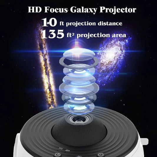 Rotating Galaxy Projector with 12 Film Discs and Manual Focus, Silent Operation