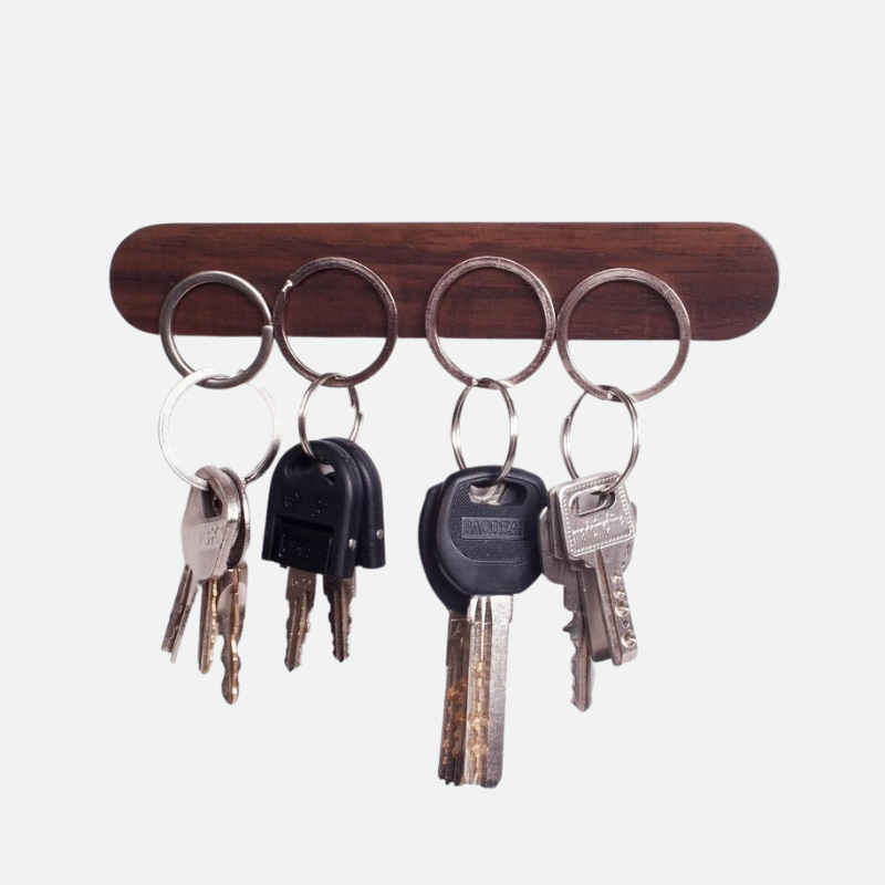 Magnetic Wooden Key Holder Wall Mount with Adhesive Backing and Oval Design