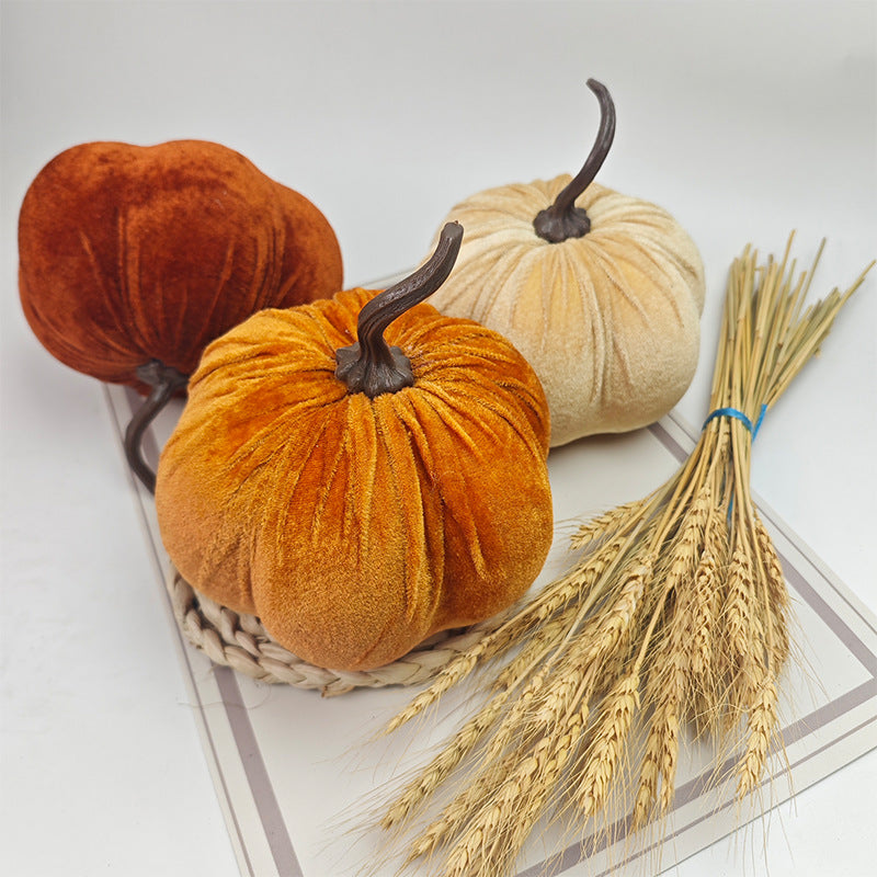 12 Pcs Artificial Velvet Pumpkin Decor, Fall Thanksgiving Decorations for Home, Table Centerpiece, Tiered Tray and Autumn Displays