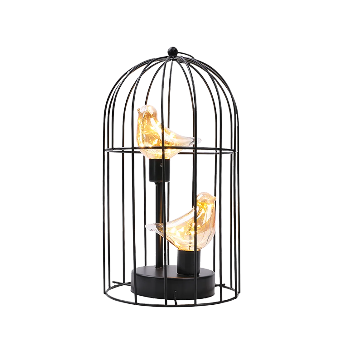 Warm White Fairy Light Birdcage Lamp with Metal Frame and Bird Accent