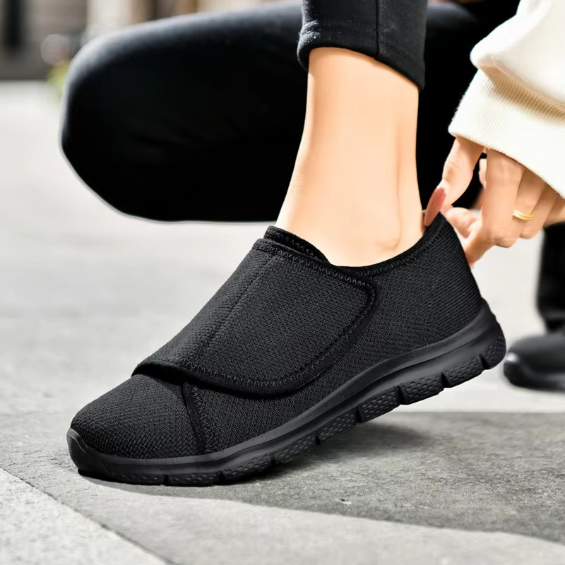 Womens Wide Fit Walking Shoes with Adjustable Strap and Breathable Mesh