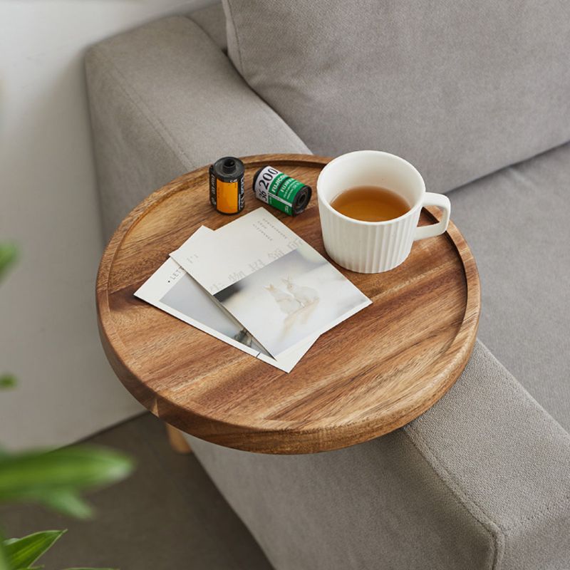 Wooden Sofa Armrest Tray with Secure Clip Attachment and Walnut Finish