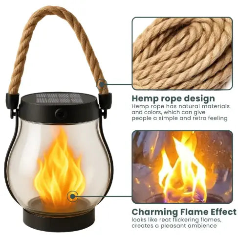 Solar Flame Lantern with Flickering Light Effect and Auto Dusk Sensor, 12-Hour Runtime