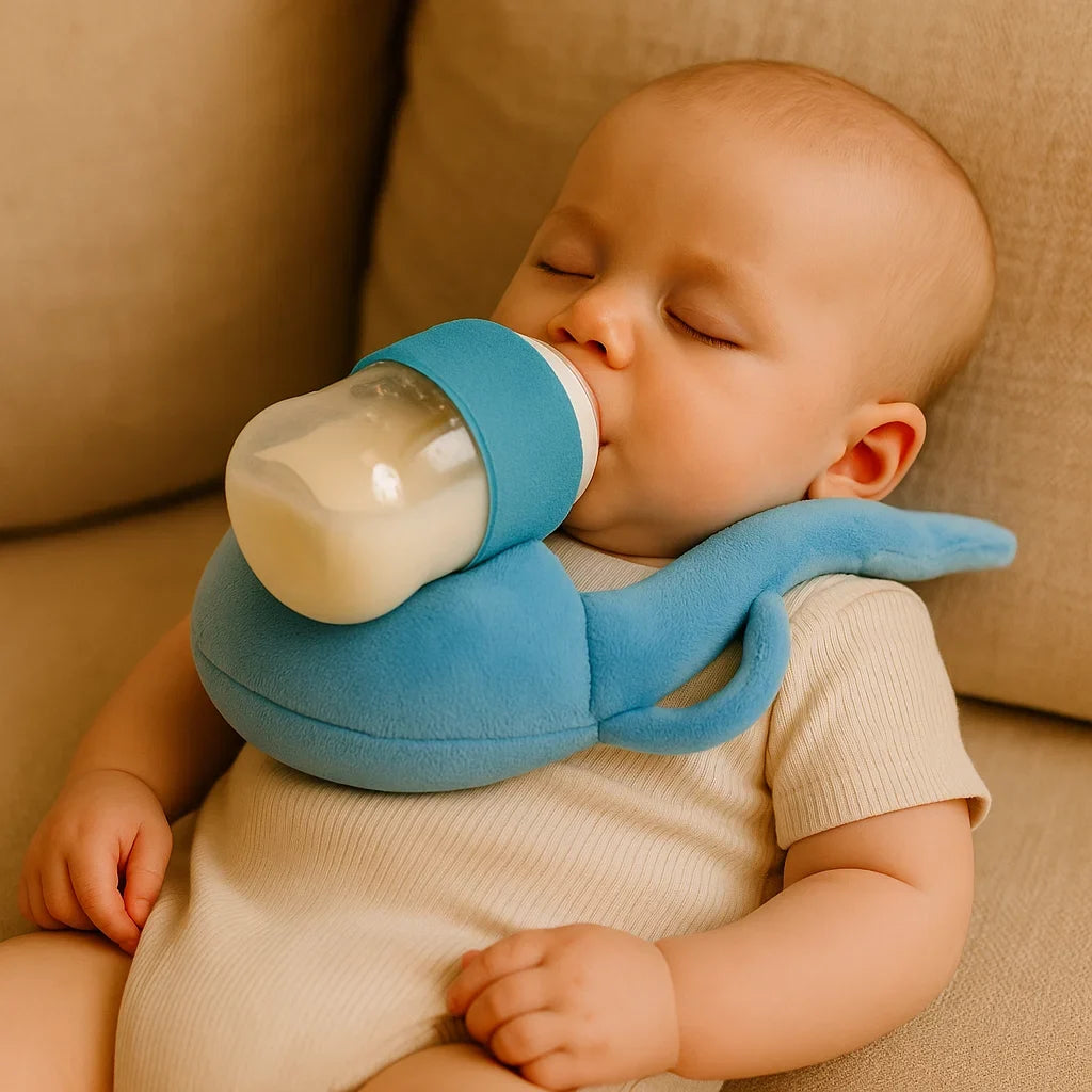 Bottle Feeding Pillow with Curved Holder and Breathable Mesh, Hands-Free Support