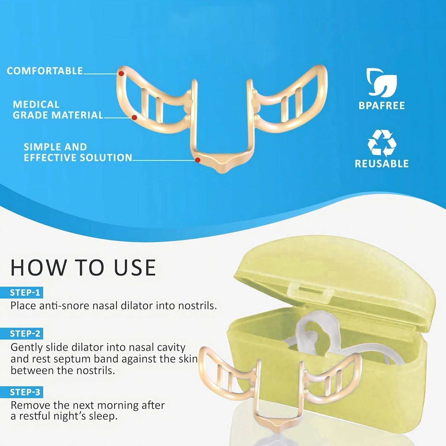 Nasal Airway Dilator with Adjustable Wings and Carrying Case