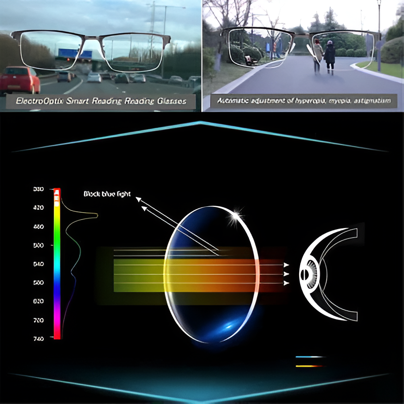 Progressive Glasses with Photochromic Tint and Anti-Reflective Coating, Lightweight Frame
