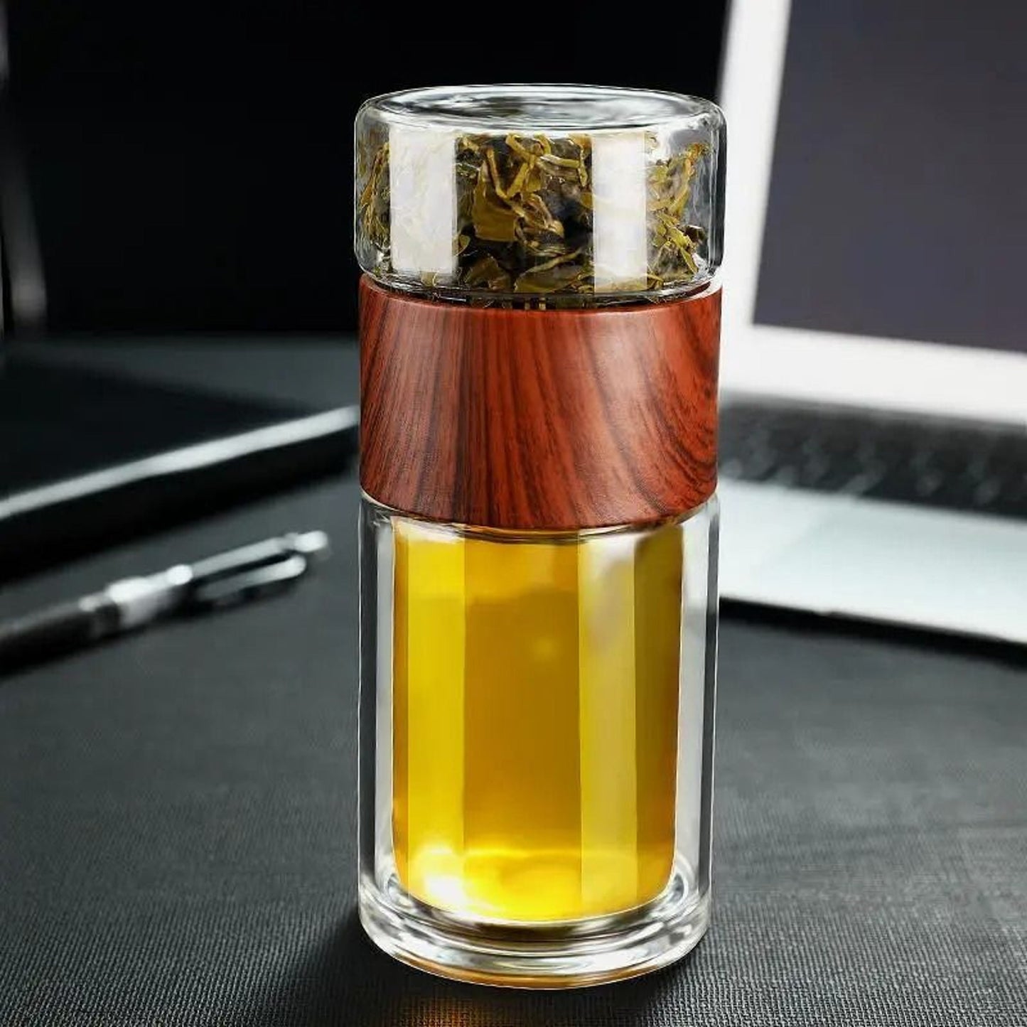 Glass Tea Infuser Bottle with Built-in Stainless Filter and Double Wall Insulation, 201-300ml
