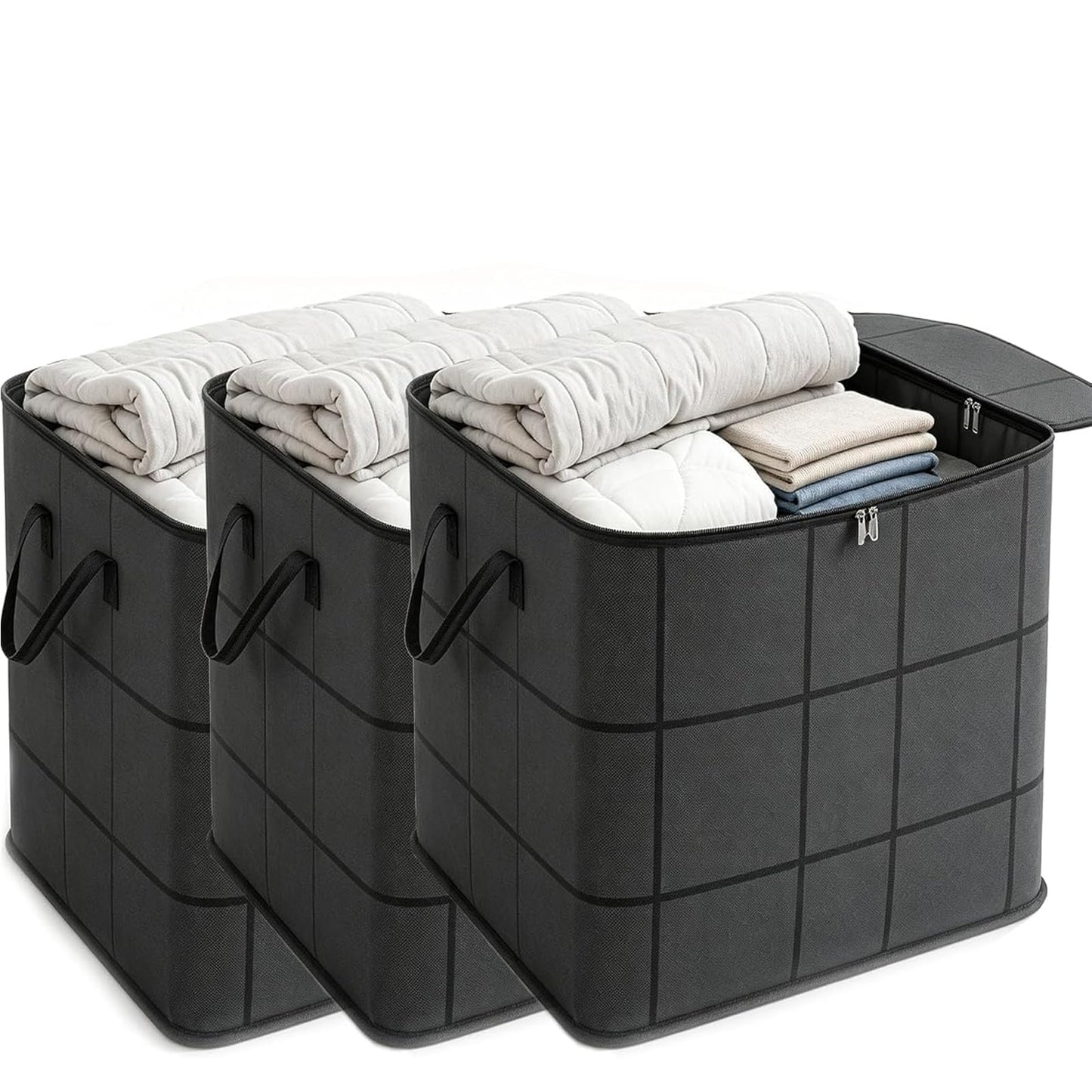 Large Fabric Storage Bag, High Capacity Zipper Organizer for Bedding Linens Clothes and Apparel, Closet Storage and Moving