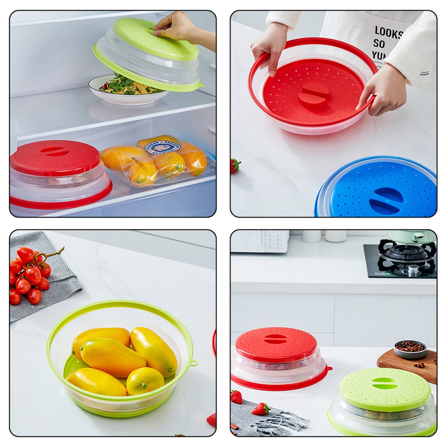 Silicone Splatter Cover with Folding Design and Steam Vents for Microwave, Oven, Refrigerator