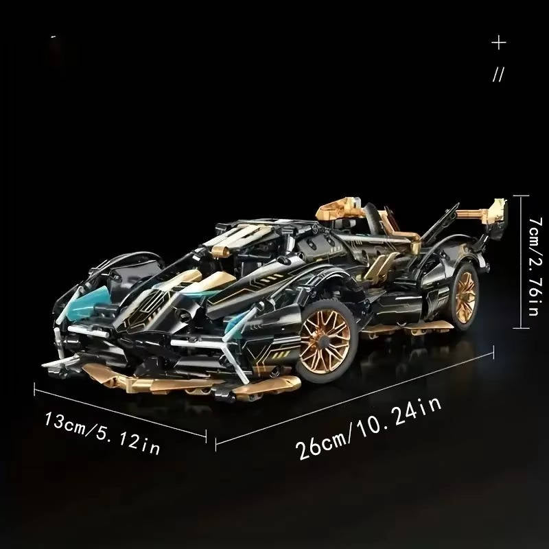 Working Supercar Building Block Set with Steering Mechanism and Four-Point Suspension, 1690 Pieces