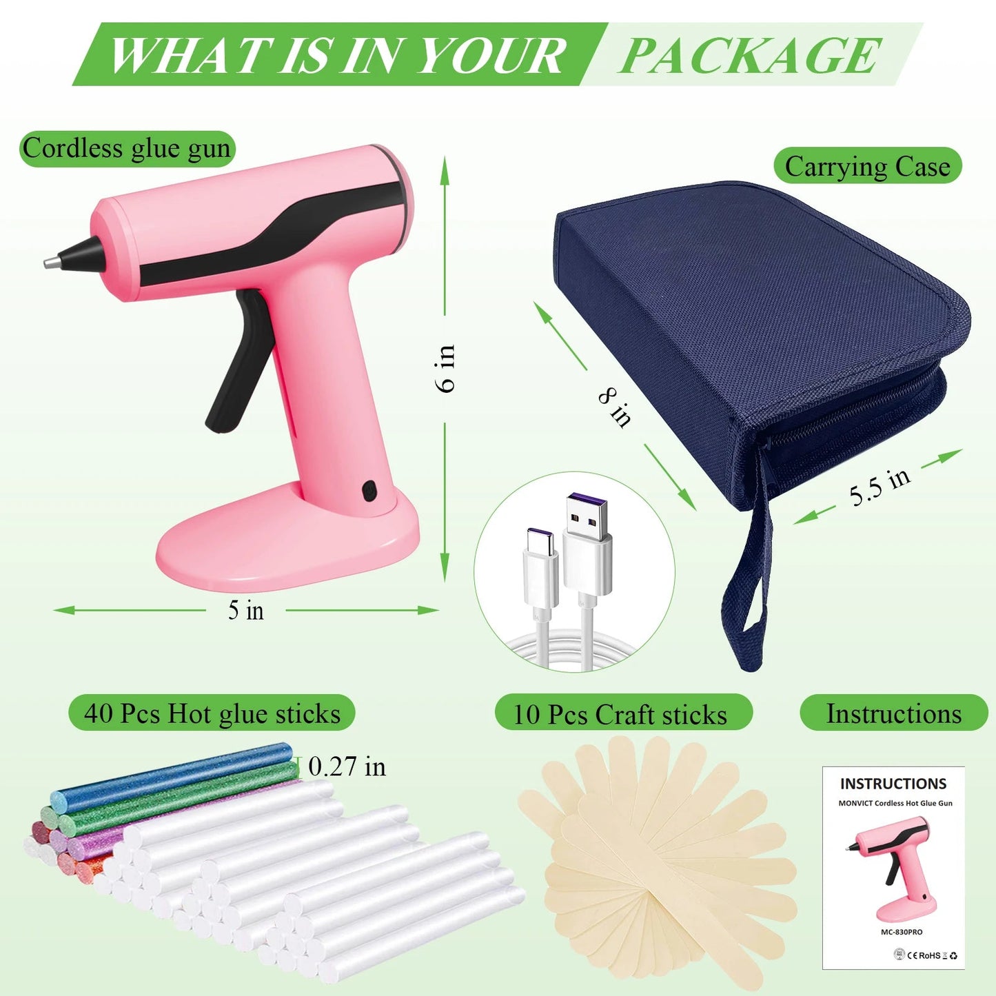Rechargeable Glue Gun with Anti Drip Nozzle and Magnetic Base, 60 Minute Runtime