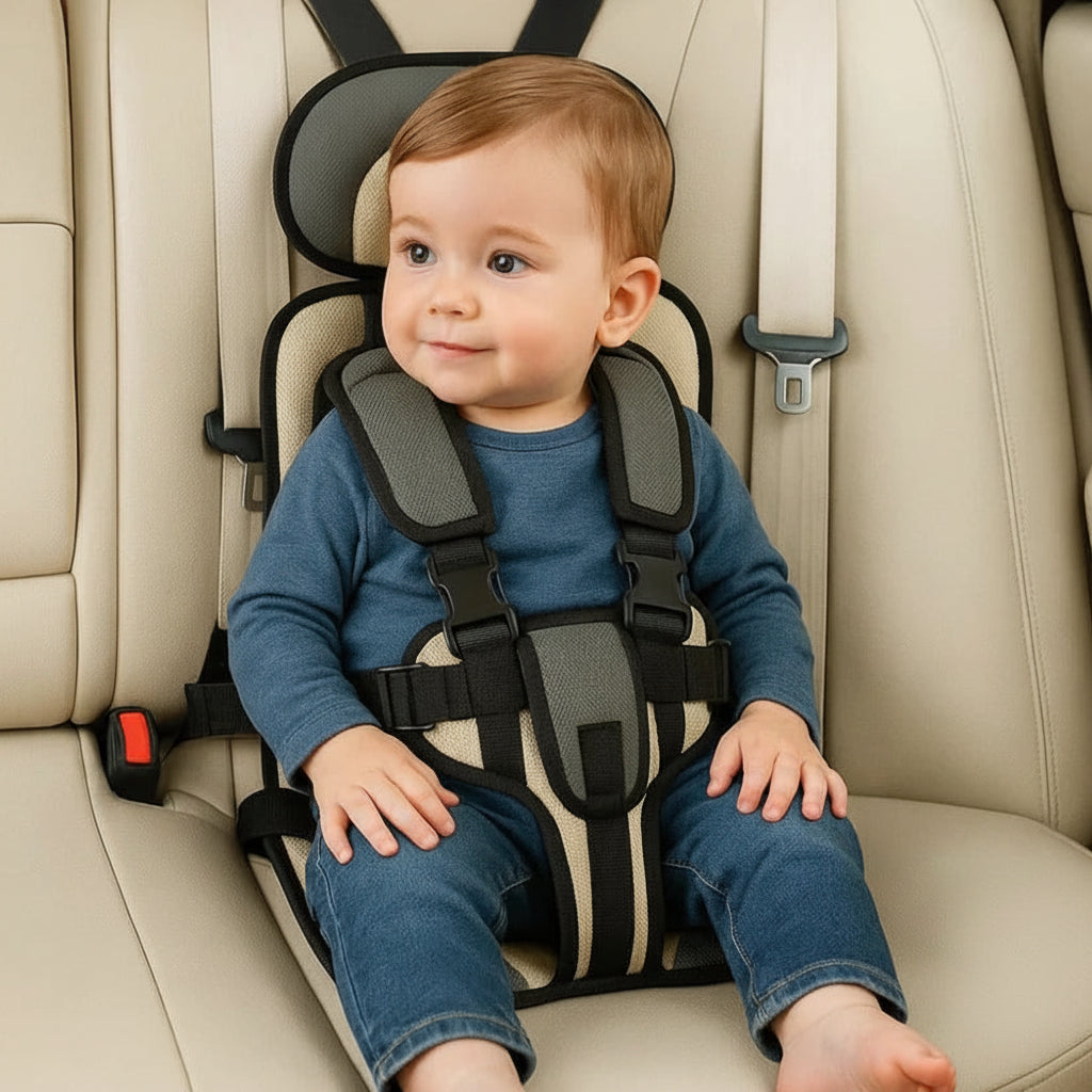 Portable Child Travel Seat with Five-Point Harness and Foldable Design, Ages 1-14