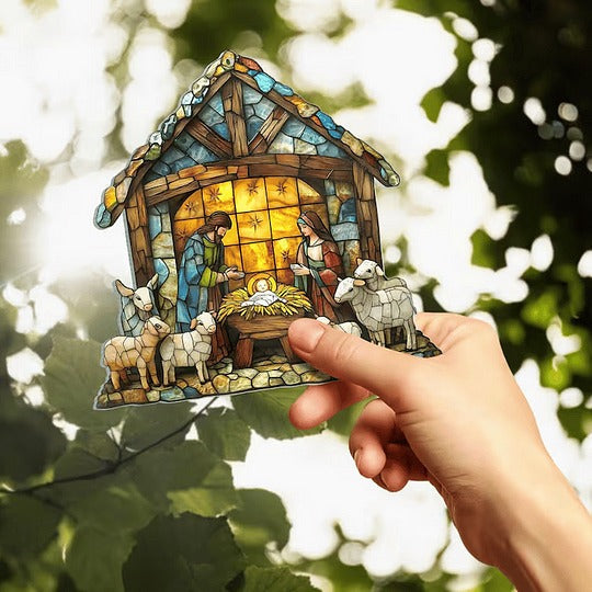Transparent Nativity Suncatcher with Light Reflecting Surface, 4x4 Inches