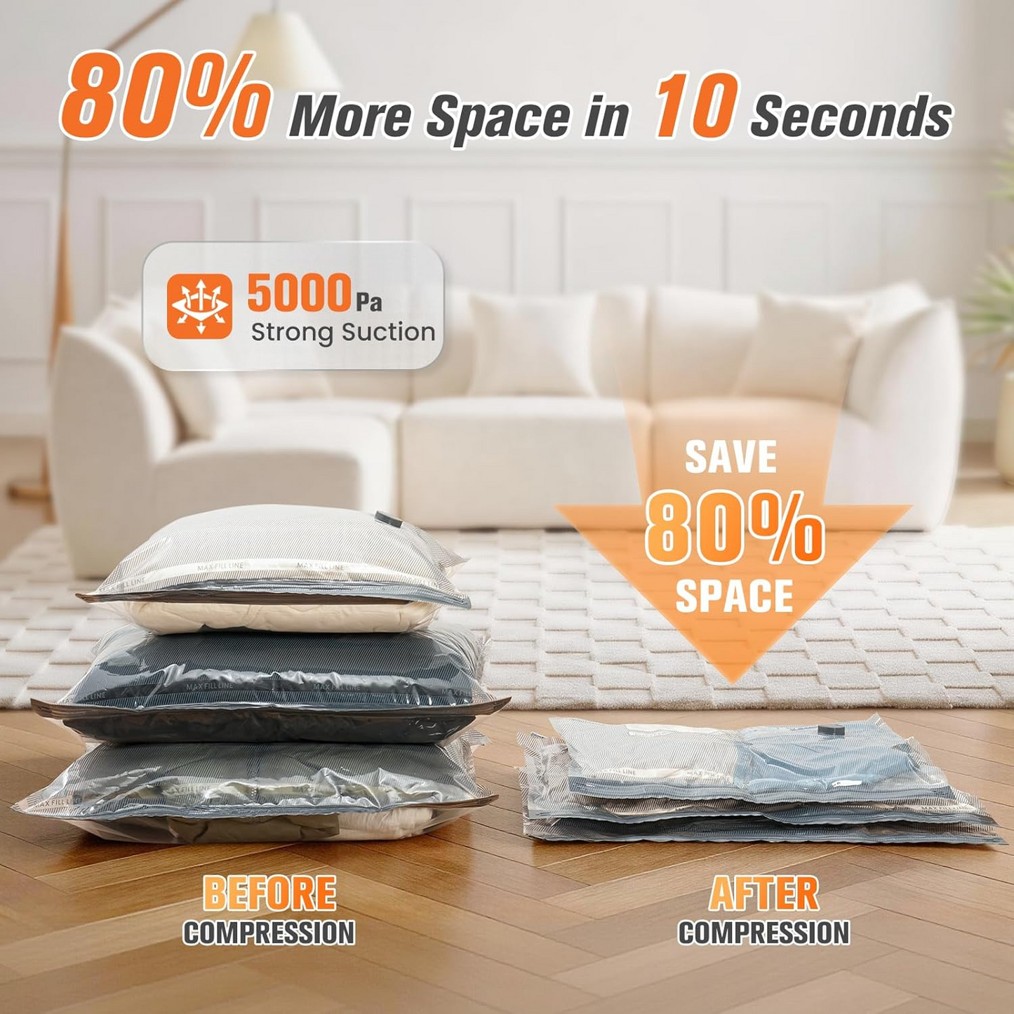 15 Pack Vacuum Storage Bags for Travel with Cordless Pump, Space Saver Bags for Clothes, Compression Packing Bags for Luggage, 15 Combo Size allveramart