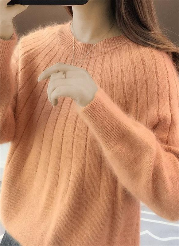 Womens Knit Sweater with Crew Neck and Full Length Sleeves, Hip Coverage