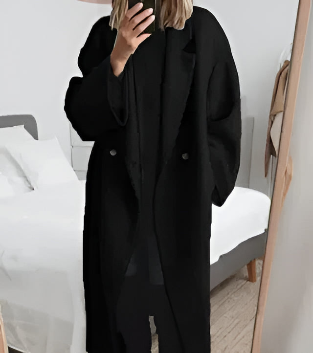 Oversized Lapel Collar Coat with Polyester Elastane Blend for Women