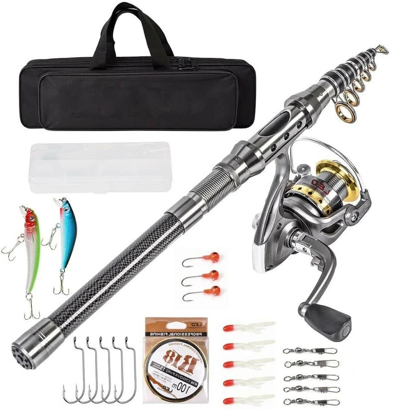 Telescopic Fishing Rod and Reel Combo with Metal Spool, Carrying Bag