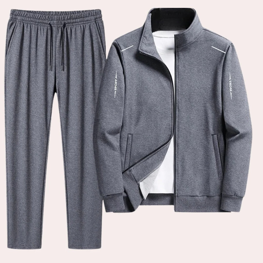 Men's Polyester Tracksuit with Full Zip Jacket and Stand Up Collar