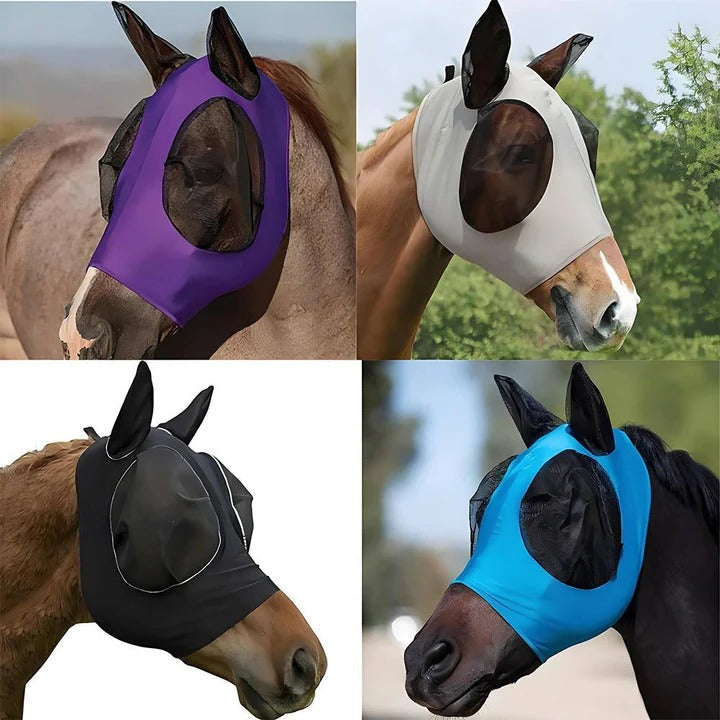 Horse Fly Mask with Mesh Face Coverage and UV Protection, Stretchy Elastic Fit
