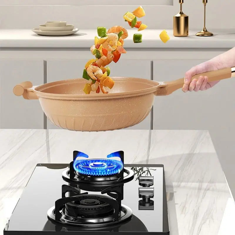 Nonstick Wok with Micropressure Sealing and Steamer Basket, Gas and Induction Compatible