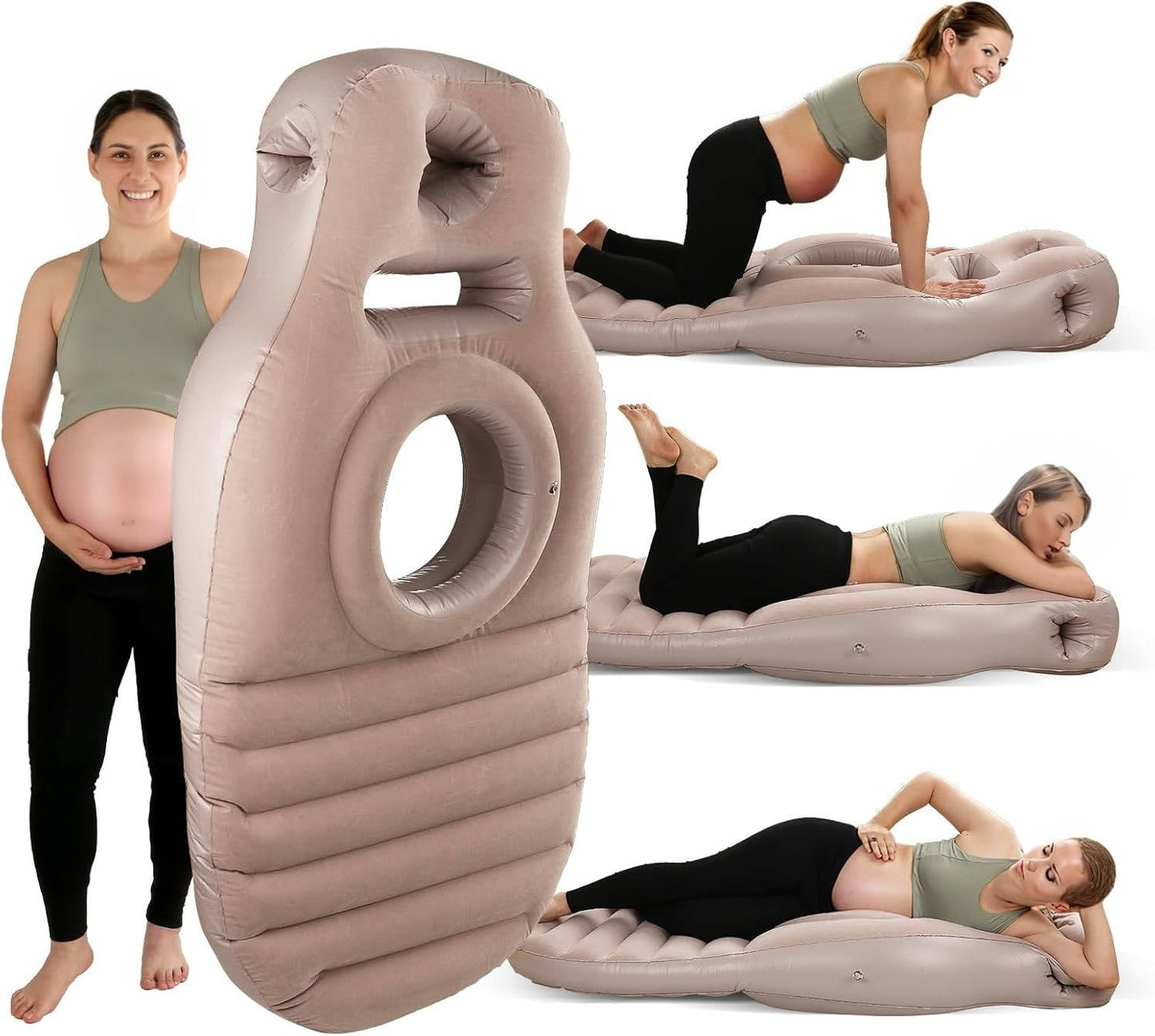 Inflatable Pregnancy Pillow with Belly Cutout and Dual Chamber Support, 65in