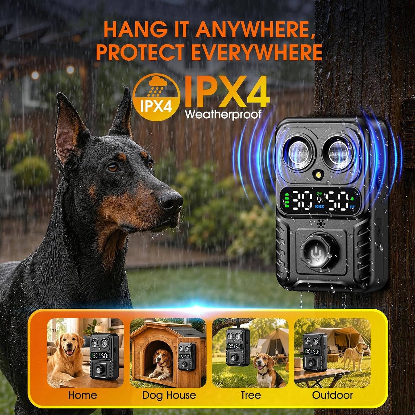2 Pack Automatic Dog Bark Control Device, Smart Ultrasonic Anti Barking Deterrent for Dogs, Outdoor Bark Control Box