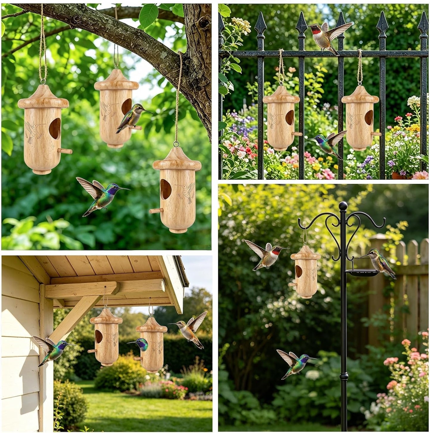 House for Outside Nesting 3 Pack with Bird Feeder, Small Wooden Bird House for Outdoors with Hemp Ropes