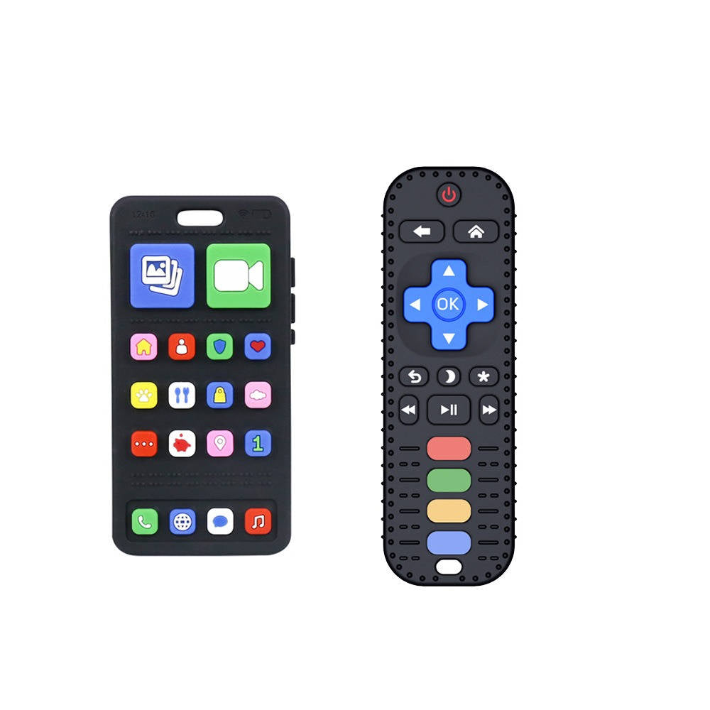 Baby Remote Control Teether Set 2 Pack, BPA Free Silicone Sensory Teethers for Gum Relief and Infant Care