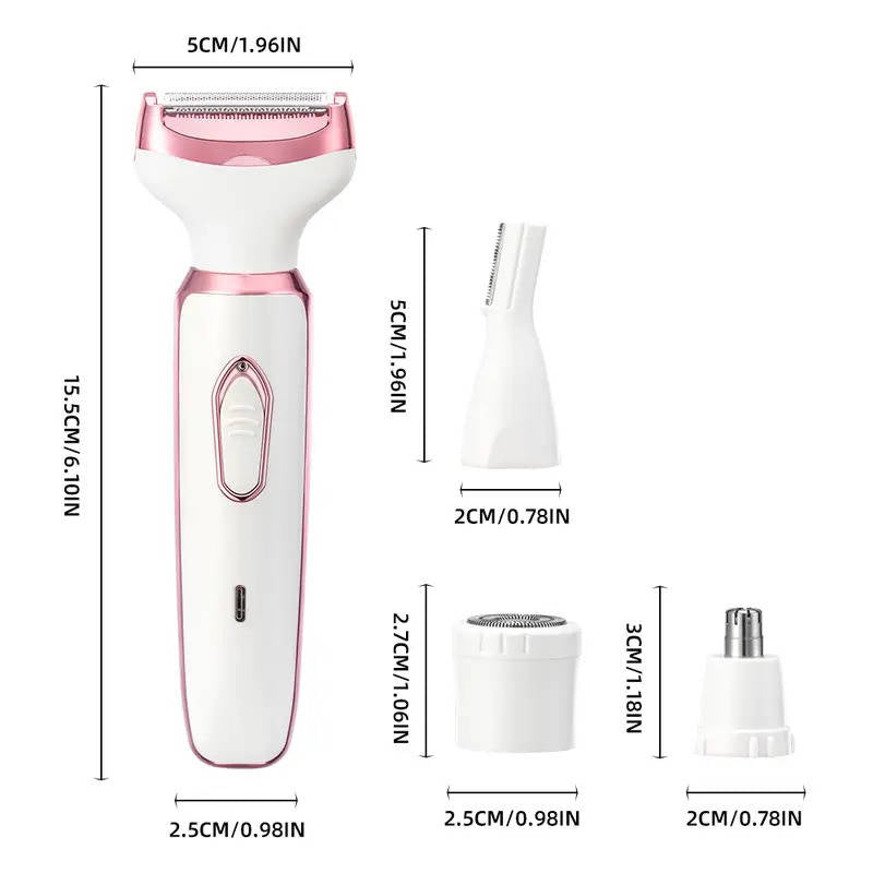 4 in 1 Electric Lady Shaver, Body Hair Trimmer for Face, Nose, Eyebrows and Underarms, Rechargeable Womens Grooming Kit