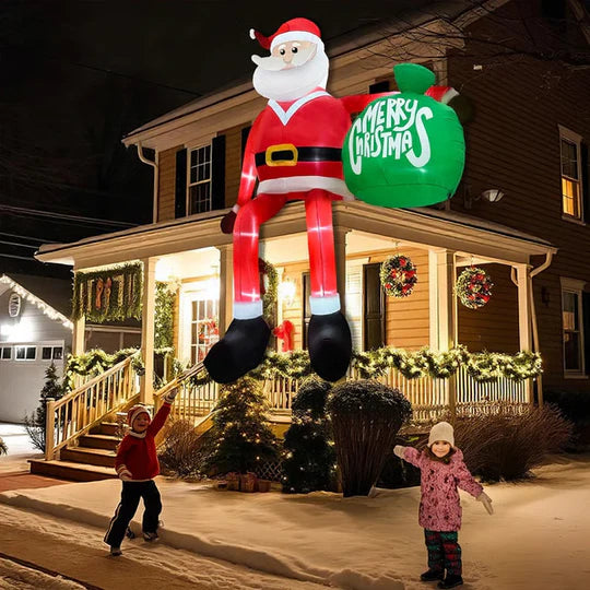 Giant 8 Foot LED Climbing Santa Inflatable, Premium Outdoor Christmas Decoration