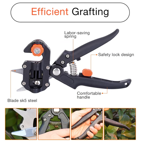 Grafting Tool with Three Interchangeable Blades and Ergonomic Handle, Safety Lock