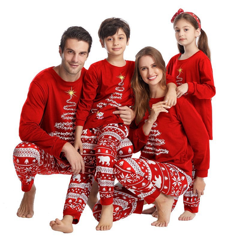 Family Matching Christmas Pajamas with Reindeer and Snowflake Print, Red or Blue