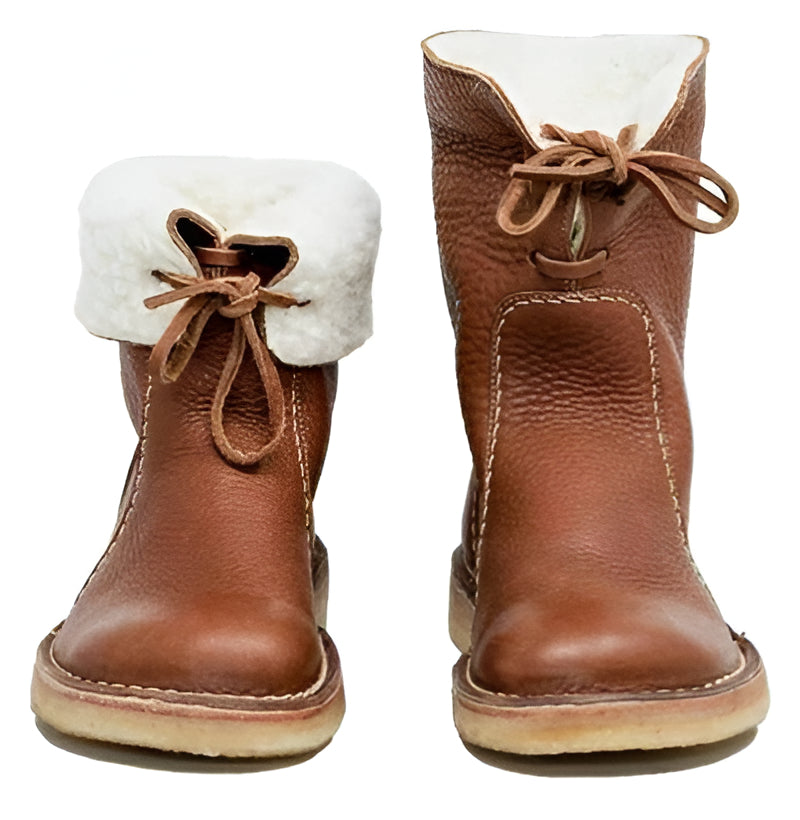 Wool Insulated Boots with Water-Resistant Leather and Crepe Rubber Sole, Fold-Over Cuff