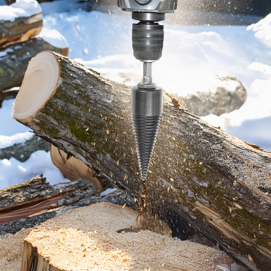Firewood Drill Bit with Threaded Splitting Head and Three Interchangeable Shanks