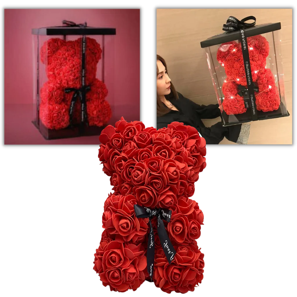 Foam Rose Teddy Bear with Ribbon Neck Detail and Dust Resistant Material