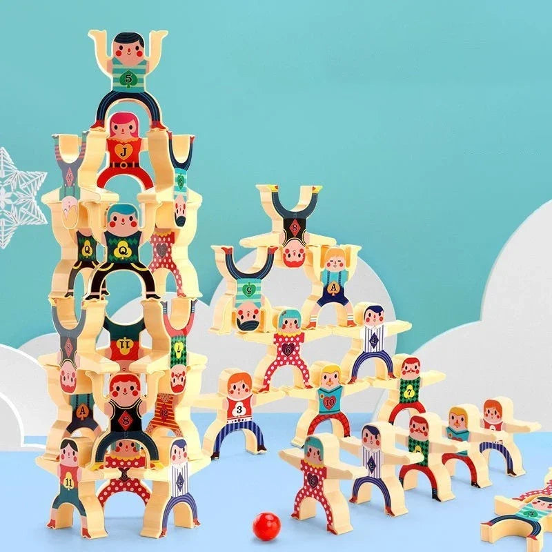 Wooden Stacking Game with Bright Colors and Smooth Edges for Kids