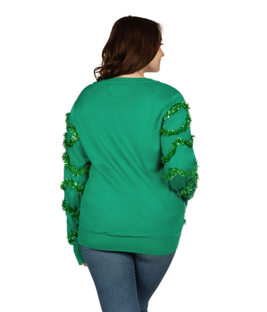 Plus Size Button Front Cardigan with Sewn-In Ornaments and Metallic Tinsel