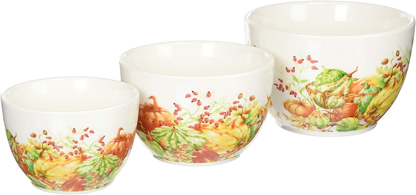 Ceramic Pumpkin Shaped Food Prep and Serving Bowl Set with Nesting Design